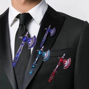 Crystal Rhinestone Axe Suit Lapel Pin Badge for Men Accessories Jewelry